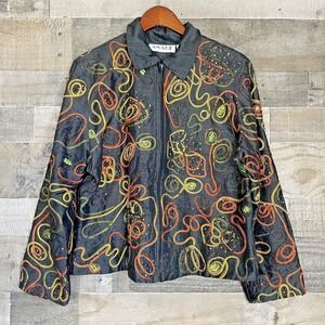 Vintage Anage Black Jacket With Gold & Green Embellished Spiral Swirl Design‎